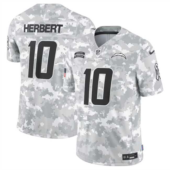 Mens Los Angeles Chargers #10 Justin Herbert 2024 Arctic Camo Salute To Service Limited Stitched Jersey Dyin